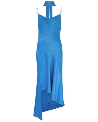 Alice + Olivia Harmony Asymmetric Satin Midi Dress - Blue
