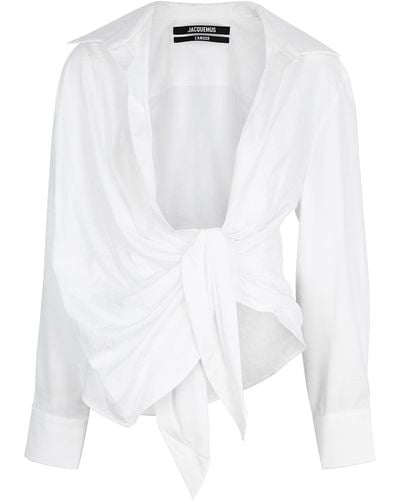 Jacquemus La Chemise Bahia Draped Woven Shirt, Shirt - White