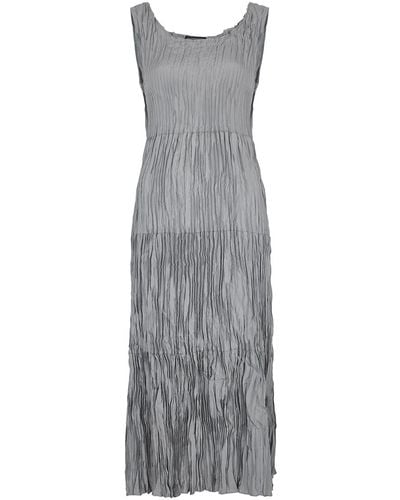 Eileen Fisher Grey Plissé Silk Midi Dress