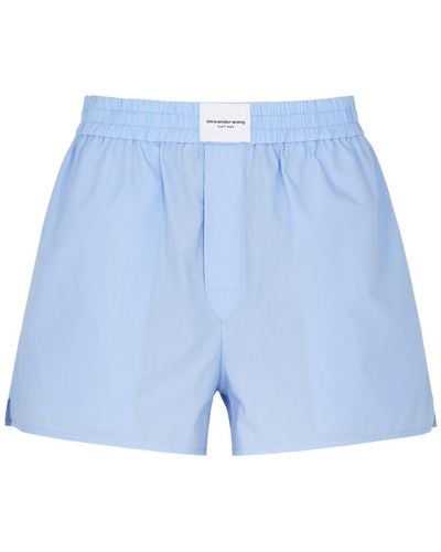 T By Alexander Wang Logo Cotton-Poplin Shorts - Blue
