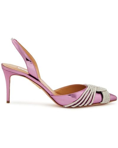 Aquazzura Gatsby 75 Metallic Leather Slingback Court Shoes - Pink