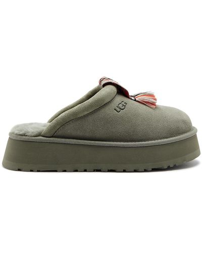 UGG Tazzle Embroidered Suede Flatform Slippers - Green
