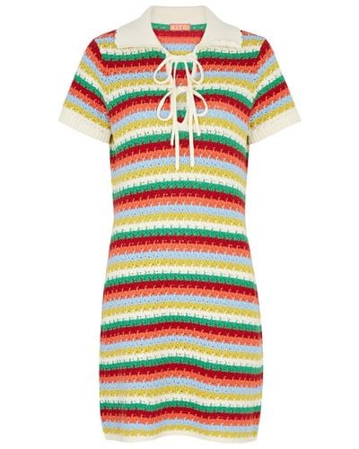 Kitri Ridley Striped Crochet-knit Mini Dress - Blue