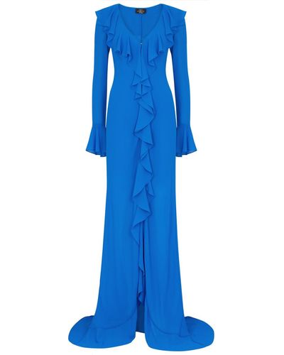 De La Vali Tangerine Ruffled Georgette Maxi Dress - Blue