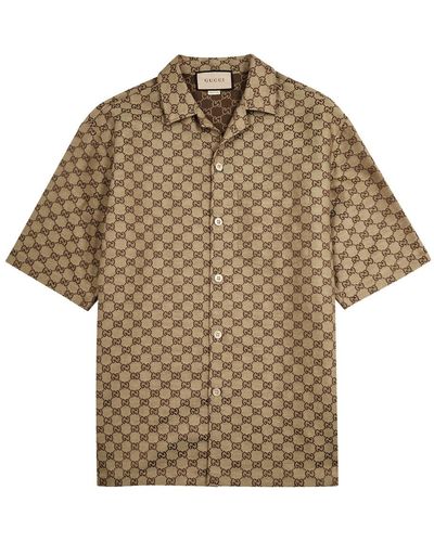 Gucci gg-jacquard Linen-blend Shirt - Natural