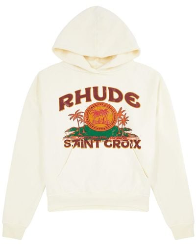 Rhude St Croix Printed Hooded Cotton Sweatshirt - White