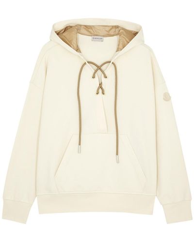 Moncler Lace-up Hooded Cotton-blend Sweatshirt - Natural