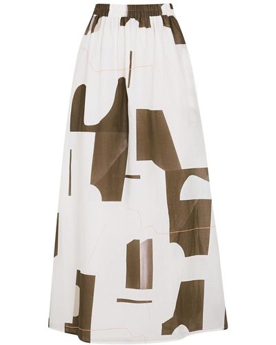 Bird & Knoll Ocean Printed Cotton Maxi Skirt - White