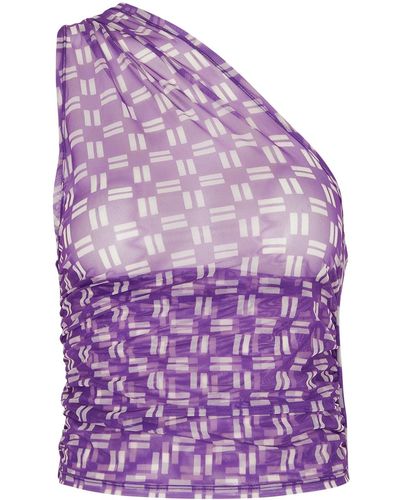 GIMAGUAS Disco Printed One-shoulder Stretch-tulle Top - Purple