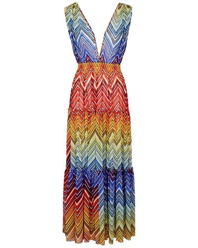 Missoni Zigzag Sheer Tulle Maxi Dress - Red