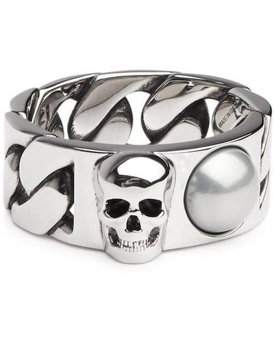 Alexander McQueen Skull Embellished Chain Ring - Metallic