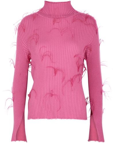 Marques'Almeida Ribbed Feather-embellished Wool Top - Pink