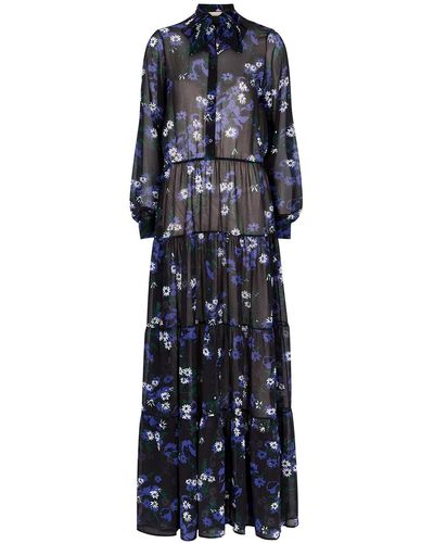 Plan C Floral-Print Chiffon Maxi Dress - Blue
