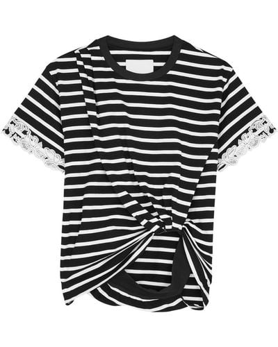 3.1 Phillip Lim Striped Draped Cotton T-Shirt - Black