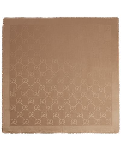 Gucci gg Monogrammed Silk-blend Scarf - Brown