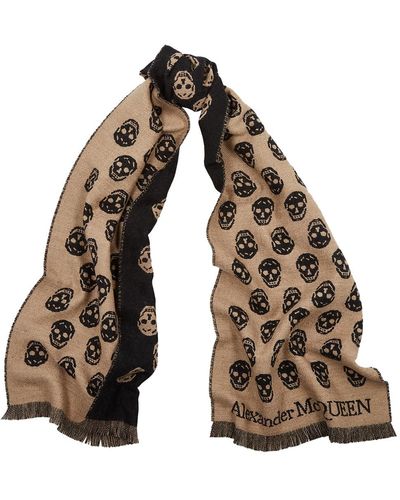 Alexander McQueen Brown And Black Skull-intarsia Wool Scarf