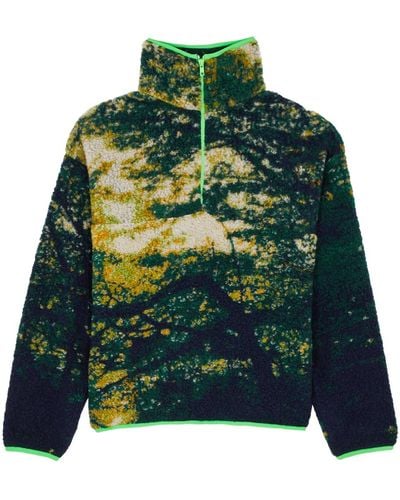 Conner Ives Printed Half-zip Fleece Sweatshirt - Green