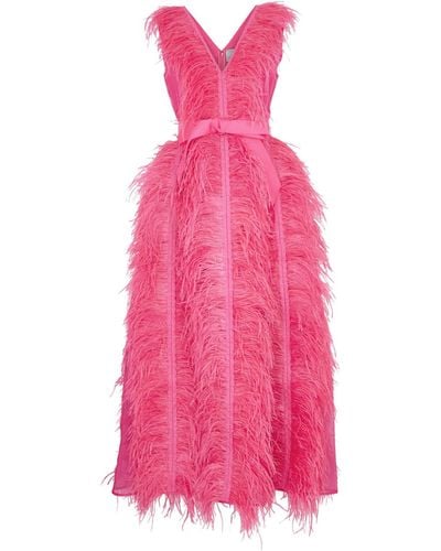 Huishan Zhang Irina Feather-embellished Silk-organza Gown - Pink