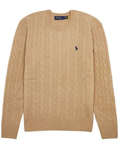 Polo Ralph Lauren Cable-knit Wool-blend Sweater - Natural