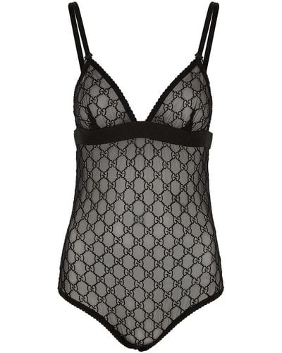 Gucci Gg-Embroidered Tulle Bodysuit - Black