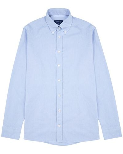 Eton Piqué Cotton Oxford Shirt - Blue