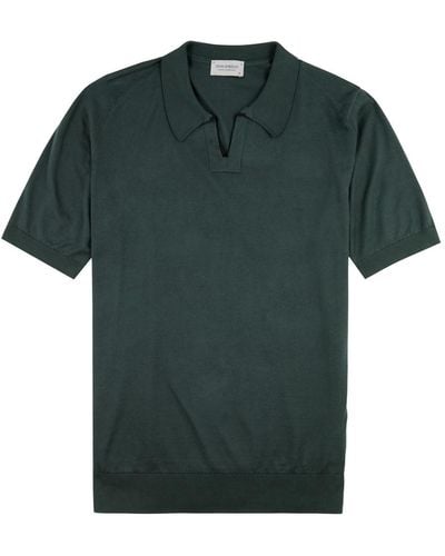 John Smedley Enock Knitted Cotton Polo Shirt - Green