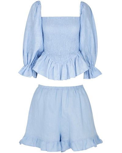 Sleeper Atlanta Linen Top And Shorts Set - Blue