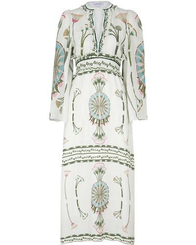 Lug Von Siga Tess Floral-print Linen Midi Dress - White