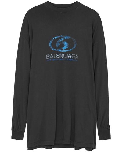 Balenciaga Logo-Print Cotton Top - Black