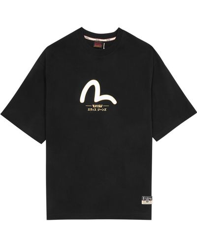 Evisu Daicock And Kamon Printed Cotton T-Shirt - Black