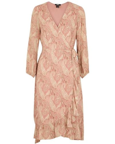 PAIGE Palazzo Paisley-print Silk-georgette Wrap Dress - Pink