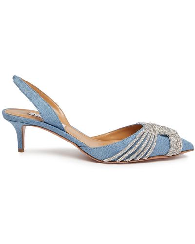 Aquazzura Gatsby 50 Embellished Slingback Court Shoes - Blue