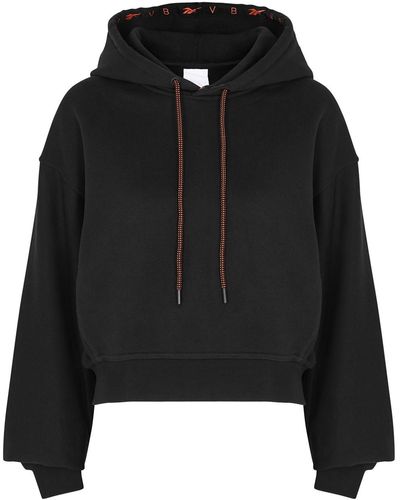 Reebok X Victoria Beckham Logo Hooded Cropped Cotton Sweatshirt - Black