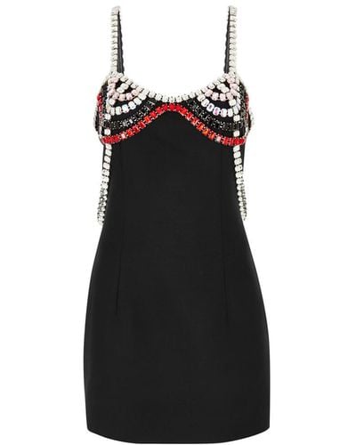Nue Studio Crystal-embellished Wool-blend Mini Dress - Black