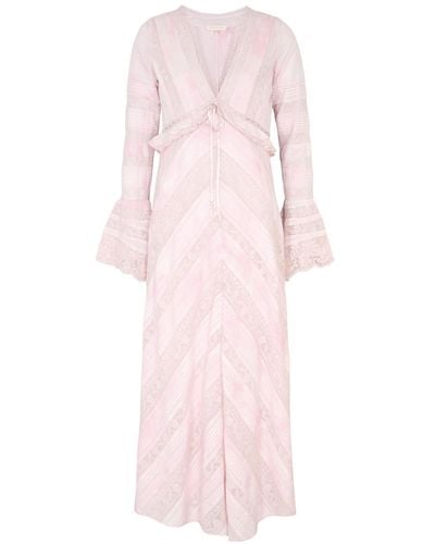 LoveShackFancy Weil Lace-Panelled Cotton Midi Dress - Pink