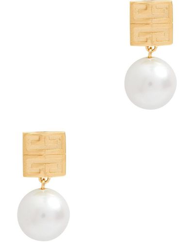 Givenchy Logo-engraved Brass And Pearl Drop Earrings - White