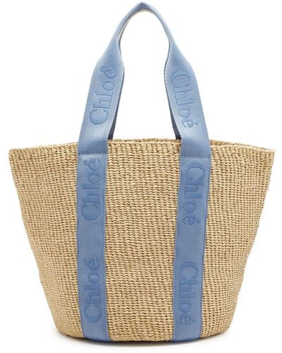 Chloé Sense Raffia Basket Bag - Blue