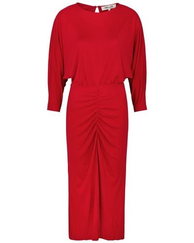 Diane von Furstenberg Chrisey Ruched Jersey Midi Dress - Red