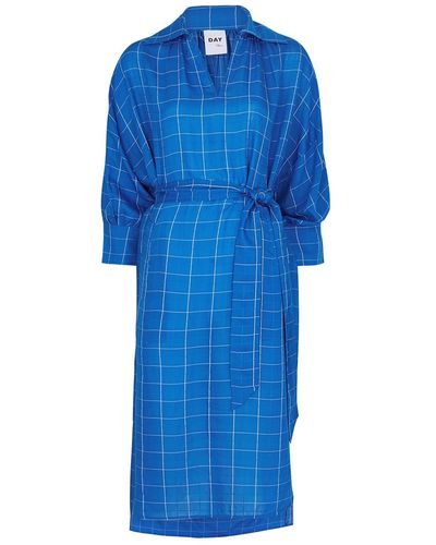 Day Birger et Mikkelsen Colette Blue Checked Woven Midi Dress
