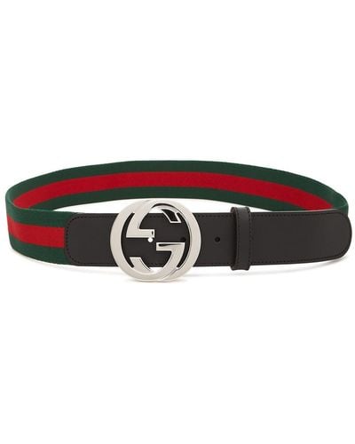 Gucci Signature-Striped Webbing Belt - Black