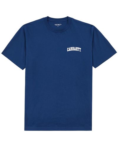 Carhartt University Script Logo-Print Cotton T-Shirt - Blue