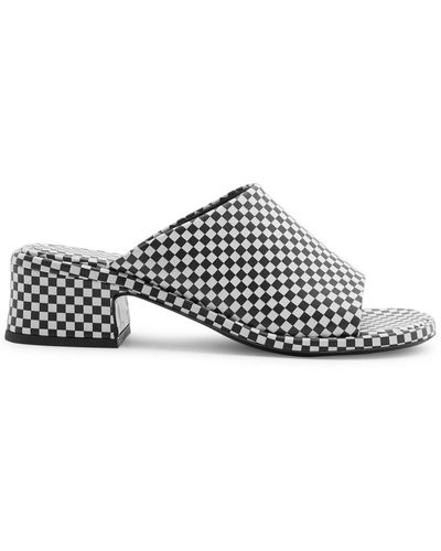 Dries Van Noten 45 Checked Leather Mules - White