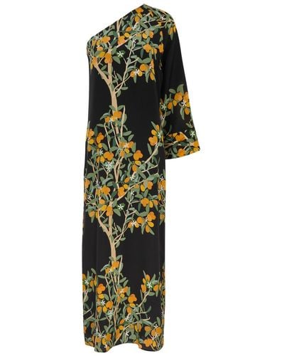 BERNADETTE Lola Floral-Print One-Shoulder Silk Maxi Dress - Black