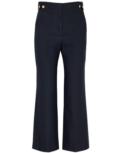 Veronica Beard Aubrie Cropped Linen-blend Pants - Blue