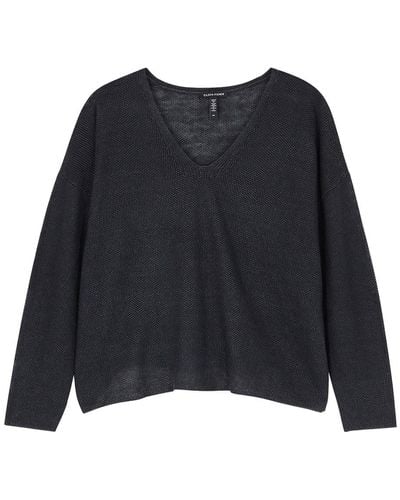 Eileen Fisher Open-Knit Linen Sweater - Black