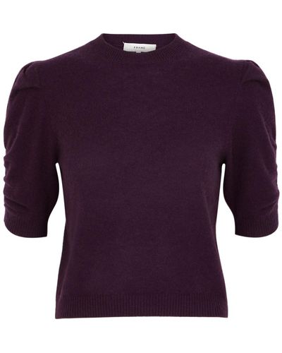 FRAME Ruched-sleeve Cashmere Sweater - Purple