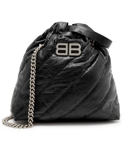 Balenciaga Crush Small Quilted Leather Bucket Bag - Black