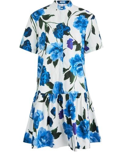 Erdem Floral-Print Cotton-Poplin Mini Dress - Blue