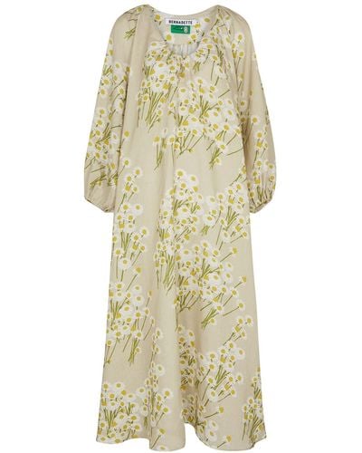 BERNADETTE Georgette Floral-print Linen Midi Dress - Natural