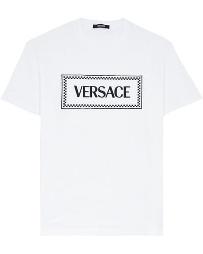 Versace Logo-Embroidered Cotton T-Shirt - White